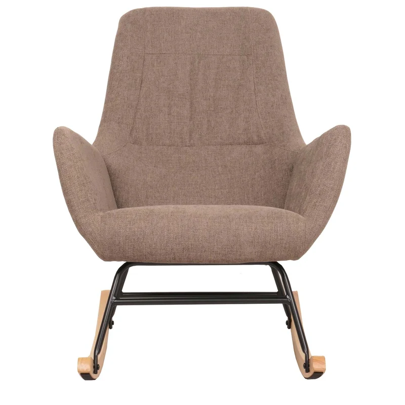Fauteuil à bascule chaise de relaxation avec accoudoirs en bois métal et tissu marron 04_0006908