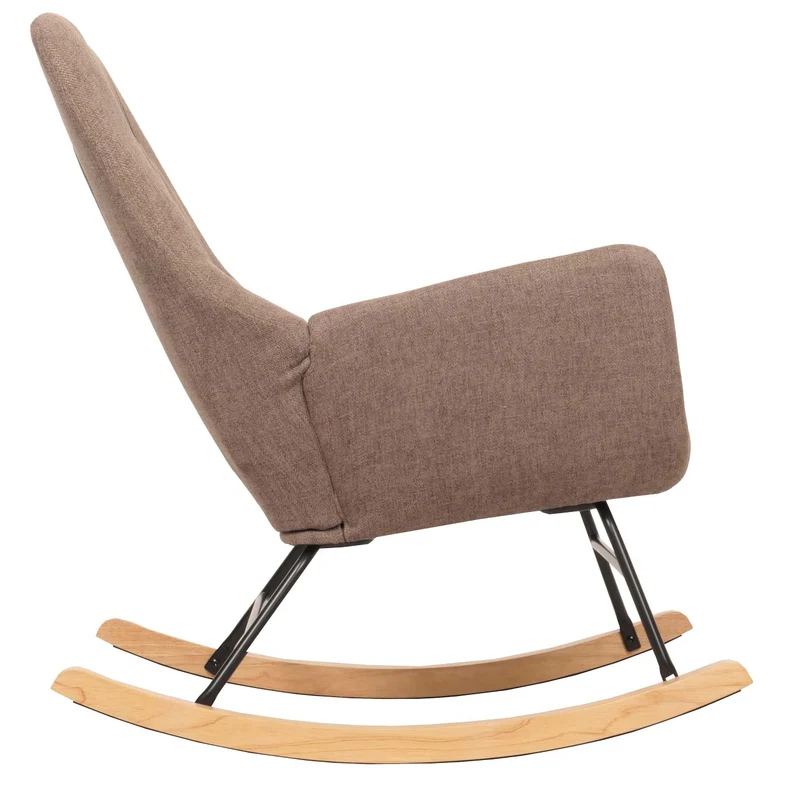 Fauteuil à bascule chaise de relaxation avec accoudoirs en bois métal et tissu marron 04_0006908