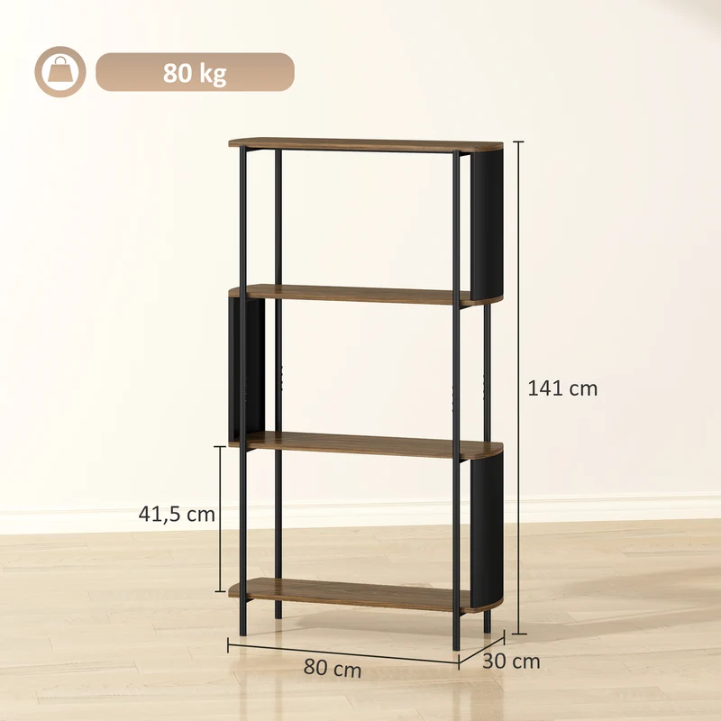 Étagère de rangement verticale 80 x 30 x 141 cm gain de place quatre niveaux style industriel contemporain en MDF marron 21_0002988