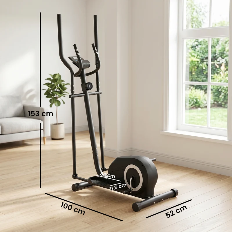 Vélo elliptique salon 100 x 52 x 153 cm silencieux 8 niveaux de résistance moderne épuré support téléphone en métal gris 21_0006742