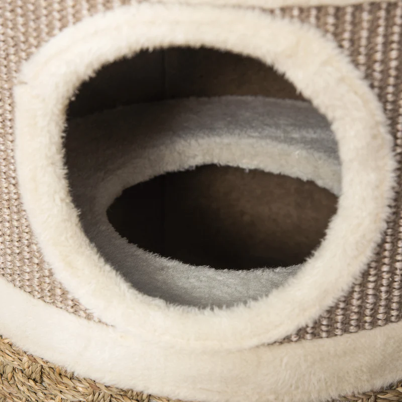 Tonneau à gratter pour chat 37,5 x 37,5 x 70 cm 3 niches plateforme moelleuse grattage sisal moderne en peluche kaki 21_0007647