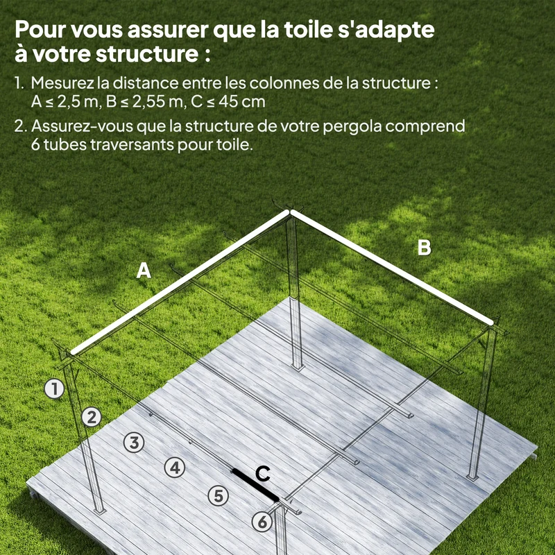 Toile de toit pour pergola 250 x 255 cm protection solaire et drainage œillets ambiance contemporain en polyester beige 21_0004802