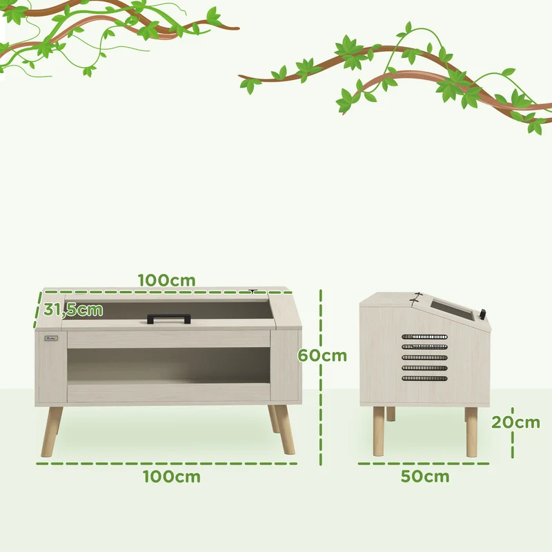 Terrarium pour reptiles 100 x 50 x 60 cm bonne ventilation observation scandinave en panneau de particules bois naturel 21_0007844