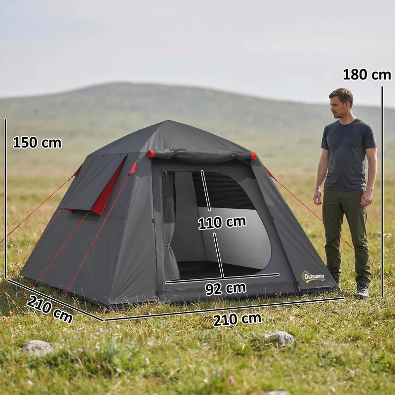Tente dôme 2 personnes 210 x 210 x 150 cm imperméable 3000 mm montage nécessaire contemporain en polyester gris foncé 21_0006562