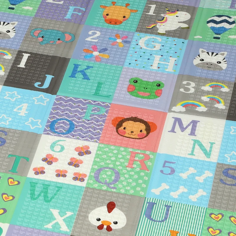 Tapis de jeu pour bébé pliable réversible salon 176.5 x 148 x 1 cm antidérapant lavable moderne épuré en xpe multicolore 21_0000757