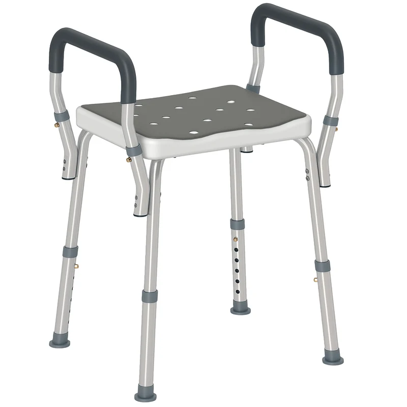 Tabouret de douche seniors 52 x 45 x 57-69 cm réglable antidérapant assise ergonomique moderne épuré en aluminium gris 21_0000852