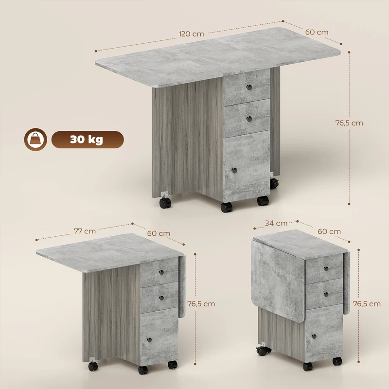 Table à manger pliante 120 x 60 x 76.5 cm gain de place rangement intégré moderne épuré en panneau de particules gris 21_0002280