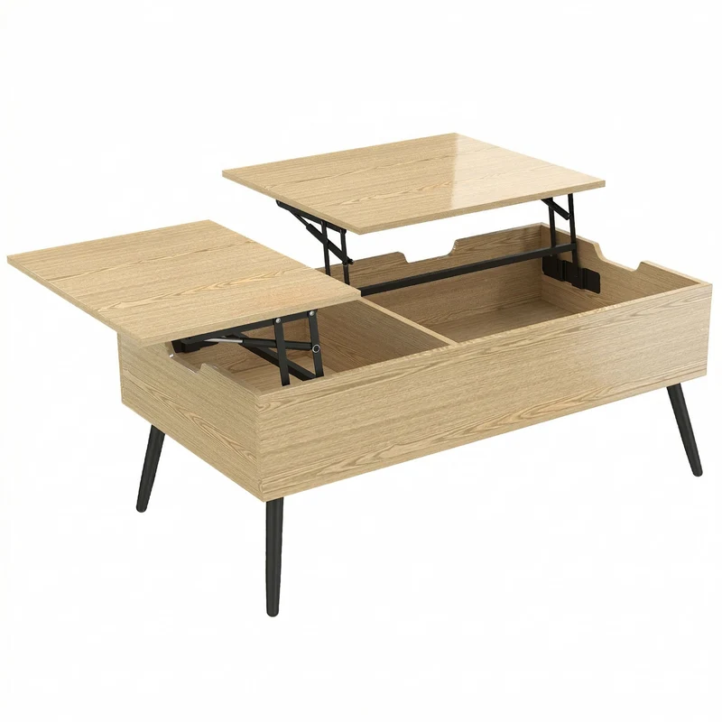Table basse relevable double plateau salon 100 x 50 x 58 cm rangement discret moderne contemporain en mélamine effet bois naturel et noir 21_0003669