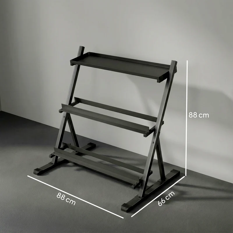 Support pour haltères 3 niveaux 88 x 66 x 88 cm compact stable robuste charge 200 kg design industriel en acier noir 21_0006892
