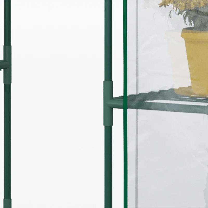 Serre de jardin culture 142 x 73 x 195 cm 4 tablettes porte zippée cordons sol contemporain épuré en acier vert foncé 21_0004068