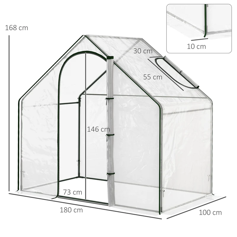 Serre de jardin balcon terrasse 180 x 100 x 168 cm protection antigel porte zippée moderne épuré en PVC transparent 21_0004074