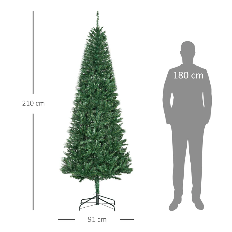 Sapin de noël artificiel 210 x 91 x 55 cm montage rapide branches denses sans perte d'aiguilles classique en PVC vert 21_0001215