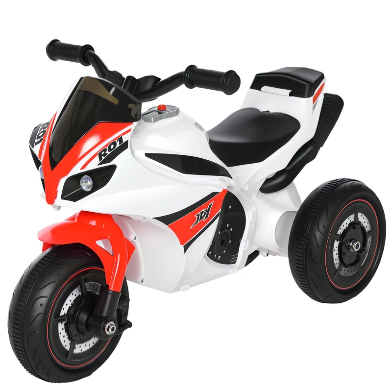 Porteur moto enfant 74 x 39 x 48 cm effets musicaux et lumineux coffre de rangement extérieur design moderne en PP rouge 21_0000459