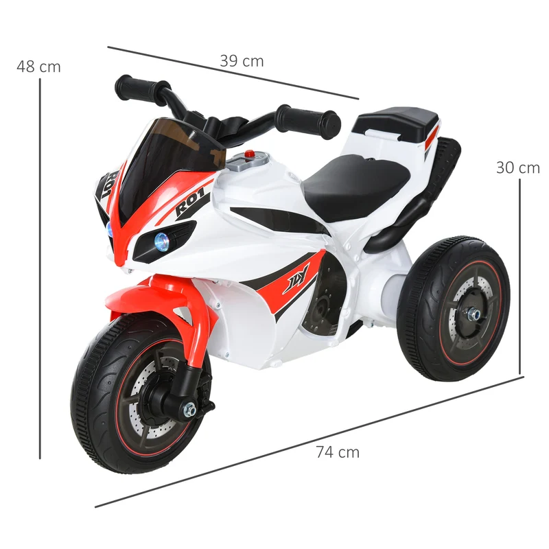 Porteur moto enfant 74 x 39 x 48 cm effets musicaux et lumineux coffre de rangement extérieur design moderne en PP rouge 21_0000459