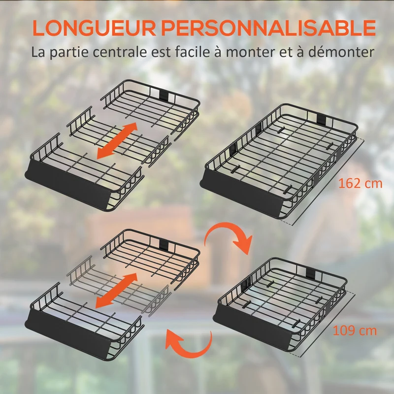 Porte-bagages de toit pour voiture 162 x 99 x 16 cm capacité 100 kg installation rapide design industriel en métal noir 21_0007169