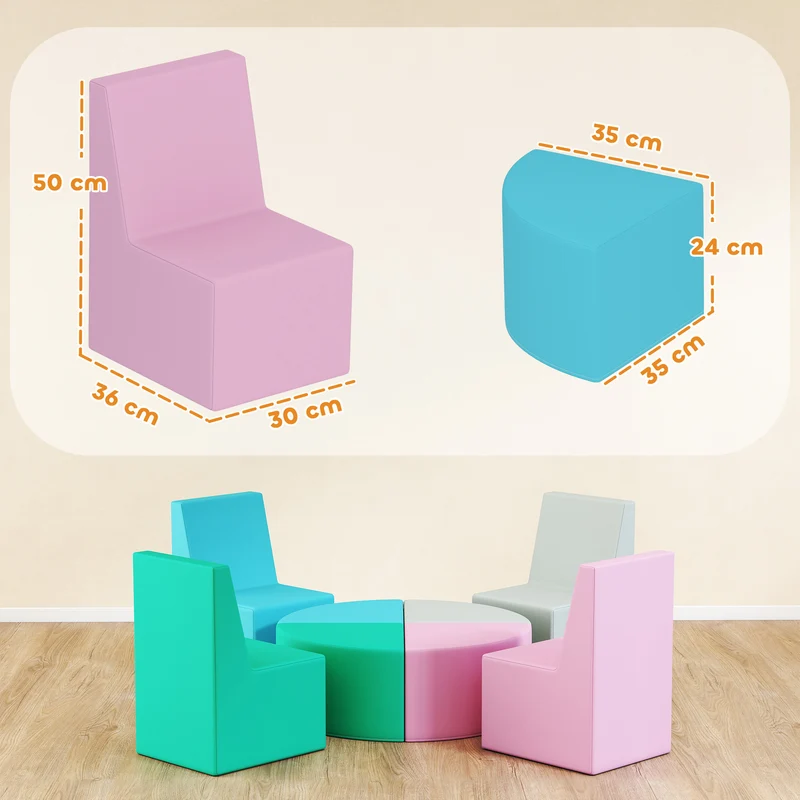 Parcours motricité bébé convertible tables et tabourets 150 x 150 x 50 cm antidérapant lavable décoratif en PU bleu 21_0000737