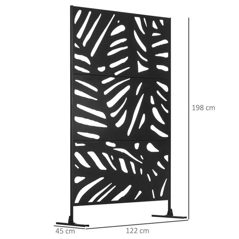 Paravent extérieur décoratif motif végétal 122 x 45 x 198 cm délimitation et intimité moderne scandinave en acier noir 21_0003971