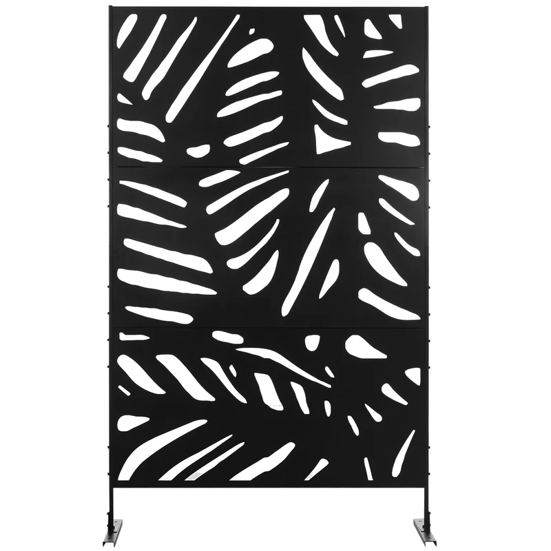 Paravent extérieur décoratif motif végétal 122 x 45 x 198 cm délimitation et intimité moderne scandinave en acier noir 21_0003971