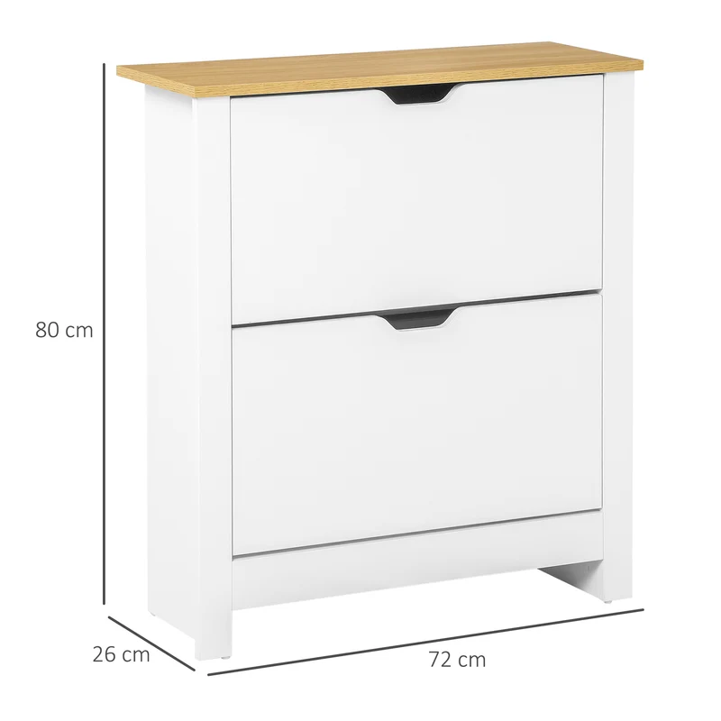 Meuble à chaussures étroit entrée 72 x 26 x 80 cm gain de place 2 tiroirs style épuré en panneaux de particules blanc 21_0002607