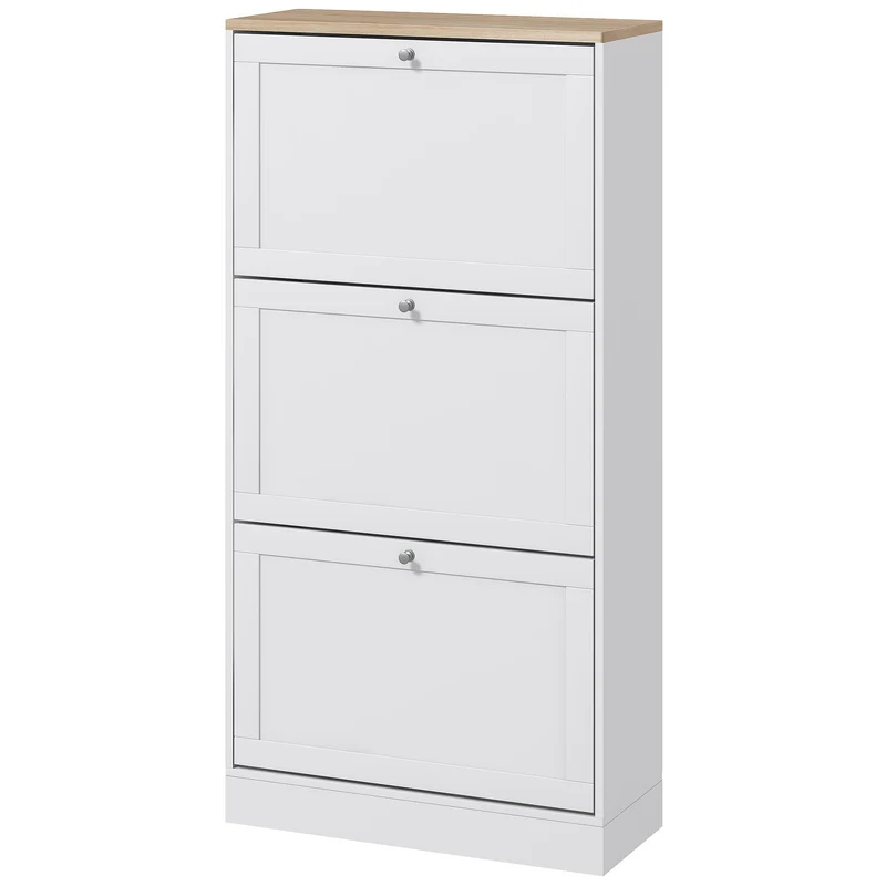 Meuble à chaussures étroit 60 x 23.5 x 115 cm 3 portes gain de place scandinave épuré en panneau de particules blanc 21_0002680