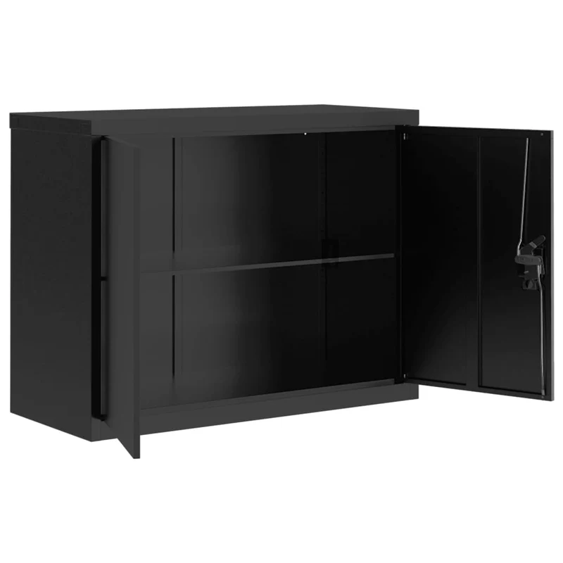 Caissons à tiroirs meuble de bureau avec 1 étagère réglable 90 x 40 x 70 cm acier noir DEC024594