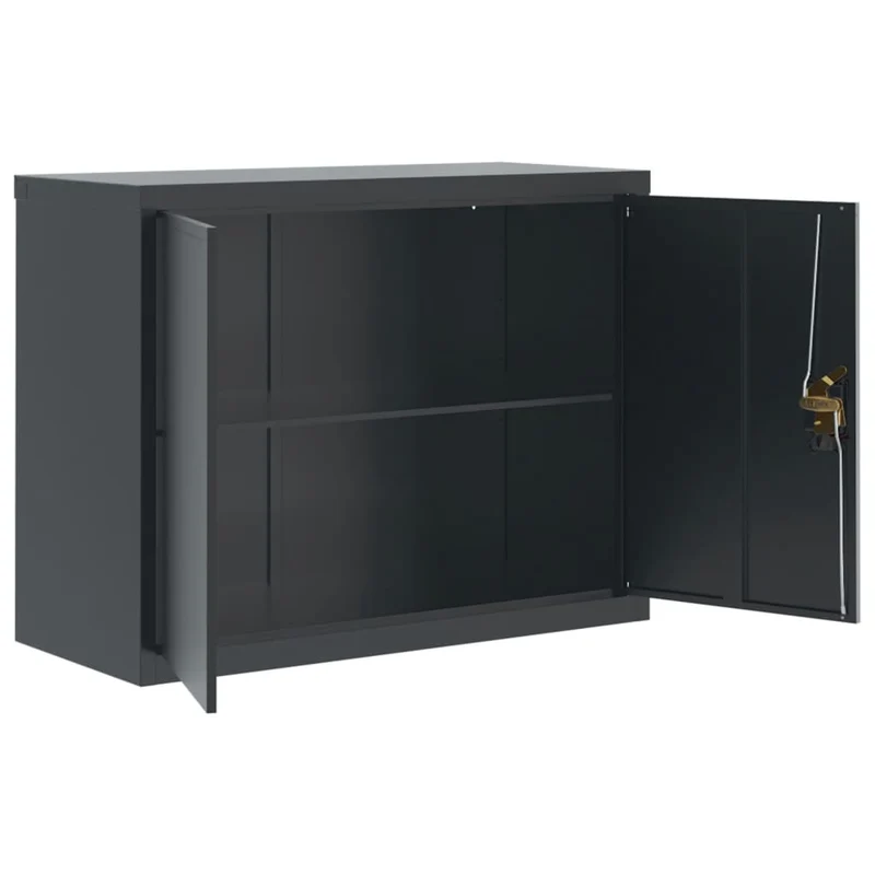 Caissons à tiroirs meuble de bureau avec étagère réglable et portes verrouillables 90 x 40 x 70 cm acier anthracite DEC024508