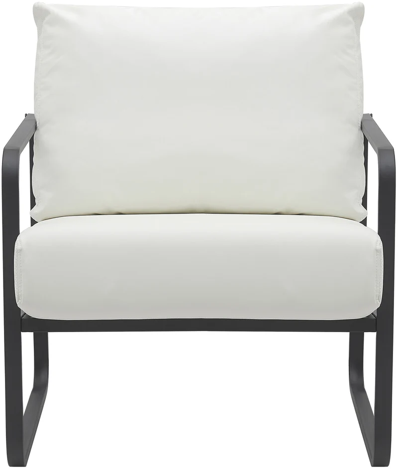Fauteuil lounge design retro chic en PVC blanc et cadre en métal noir mat 10_0002816