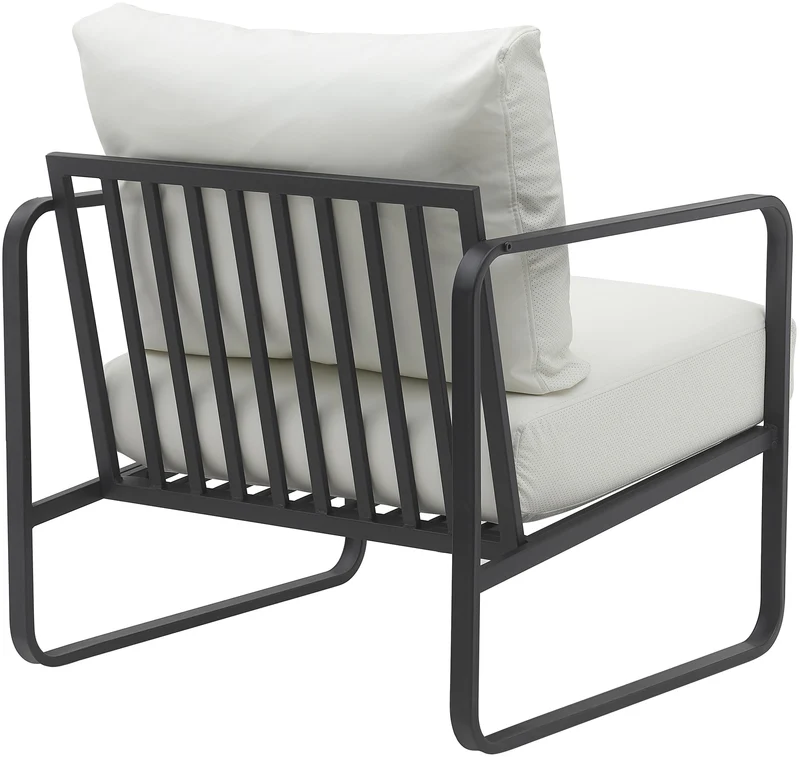Fauteuil lounge design retro chic en PVC blanc et cadre en métal noir mat 10_0002816