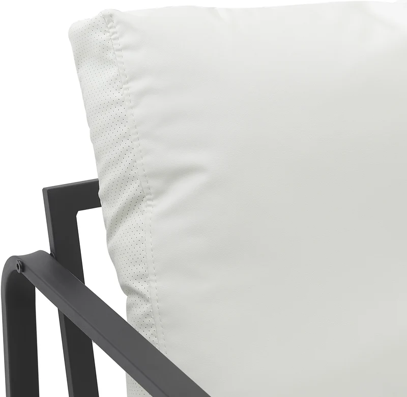 Fauteuil lounge design retro chic en PVC blanc et cadre en métal noir mat 10_0002816