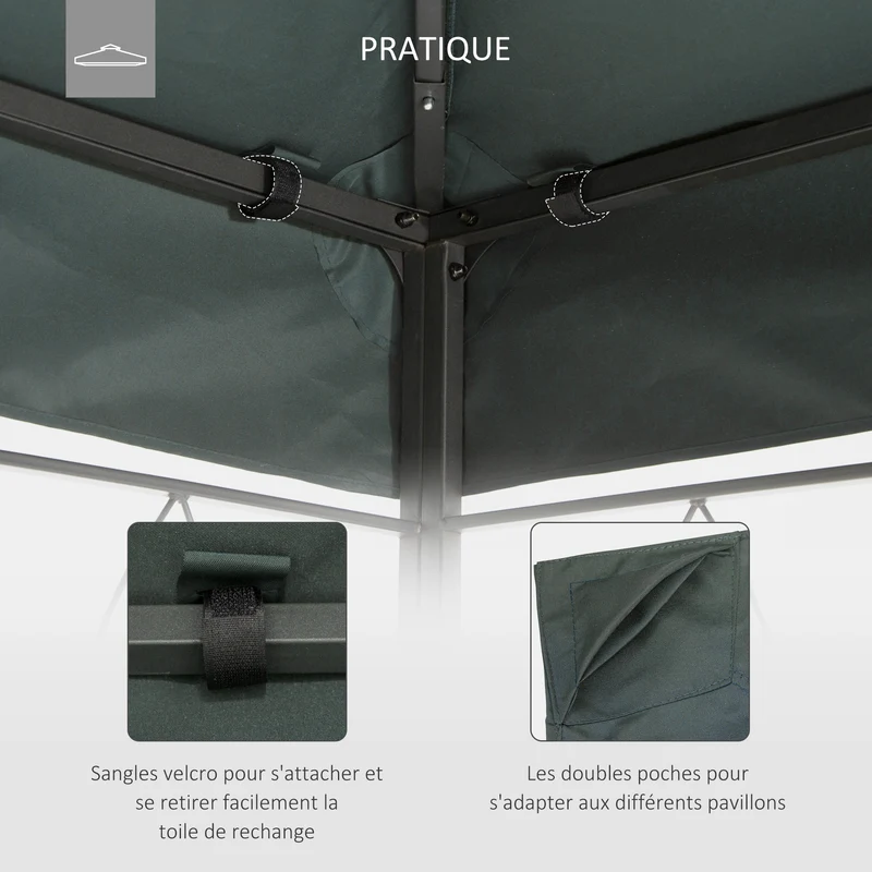 Toile de rechange pour pavillon 3 x 4 m double toit ventilation anti poche d'eau contemporain jardin en polyester gris 21_0004744