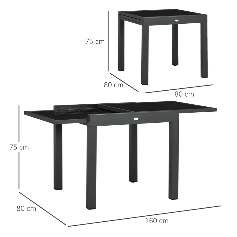 Table extensible de jardin 160 x 80 x 75 cm 6 personnes système extensible moderne contemporain en aluminium gris foncé 21_0004614