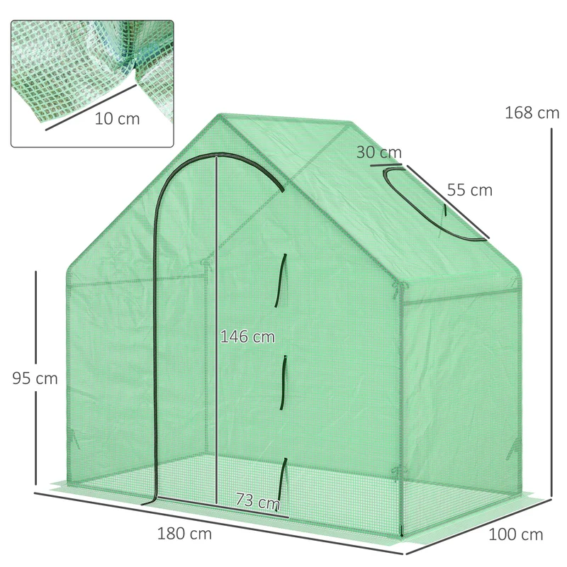 Serre de jardin balcon 180 x 100 x 168 cm protection contre le froid porte zippée moderne épuré en polyéthylène vert 21_0004075