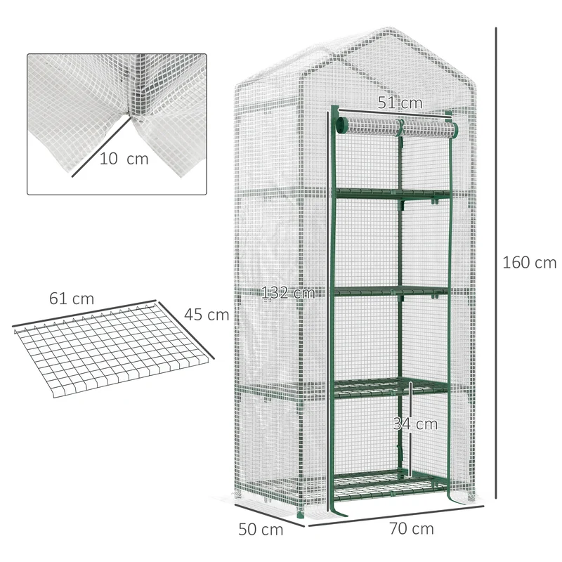 Serre de jardin 4 niveaux 70 x 50 x 160 cm pour protection contre intempéries et insectes moderne épuré en acier blanc 21_0004096