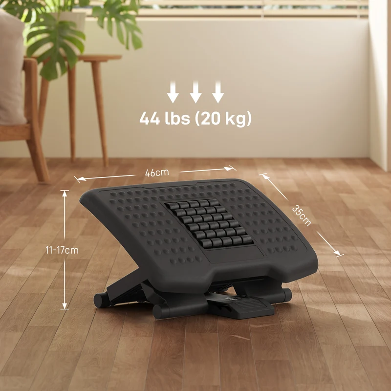 Repose-pieds de bureau antidérapant 46 x 35 x 11/13.5/17 cm massage ajustable soulage posture design moderne en abs noir 21_0006362