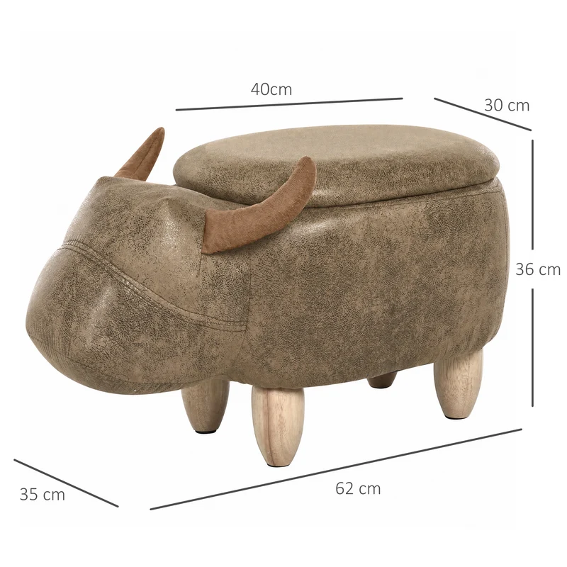 Pouf coffre tabouret d'appoint forme animale 62 x 35 x 36 cm rangement pratique style décoratif en synthétique marron 21_0002821
