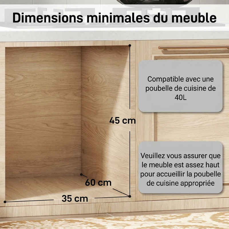 Poubelle coulissante sous évier 52 x 33,5 x 41 cm tri sélectif 2 x 20L fermeture douce cuisine moderne épuré en PP noir 21_0005946