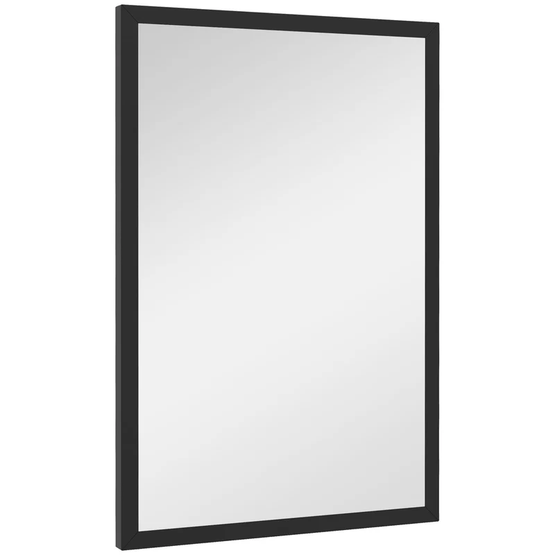 Miroir mural rectangulaire 60 x 40 cm salle de bain fixation horizontale et verticale lumineux moderne épuré en MDF noir 21_0001353