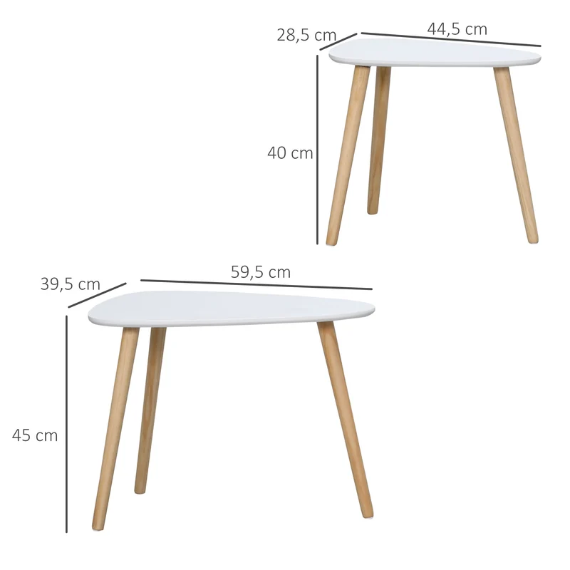 Lot de 2 tables basses gigognes salon 59,5 x 39,5 x 45 cm 44,5 x 28,5 x 40 cm gain d'espace scandinave en MDF blanc 21_0003058
