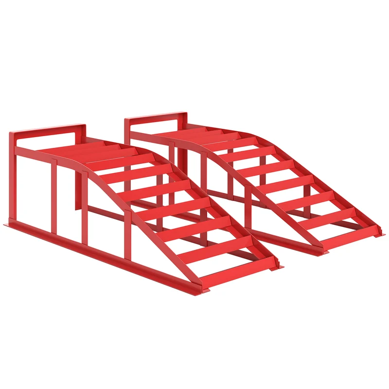 Lot de 2 rampes d'accès pour voiture 83.5 x 30.5 x 27 cm antidérapantes supportent 3000 kg industriel en acier rouge 21_0007175