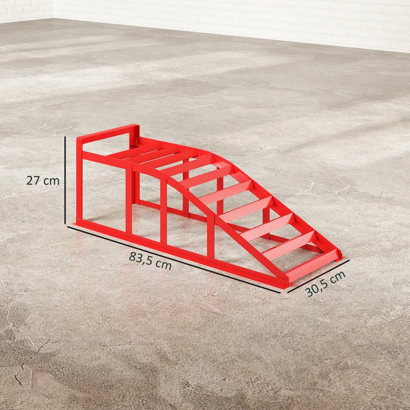 Lot de 2 rampes d'accès pour voiture 83.5 x 30.5 x 27 cm antidérapantes supportent 3000 kg industriel en acier rouge 21_0007175