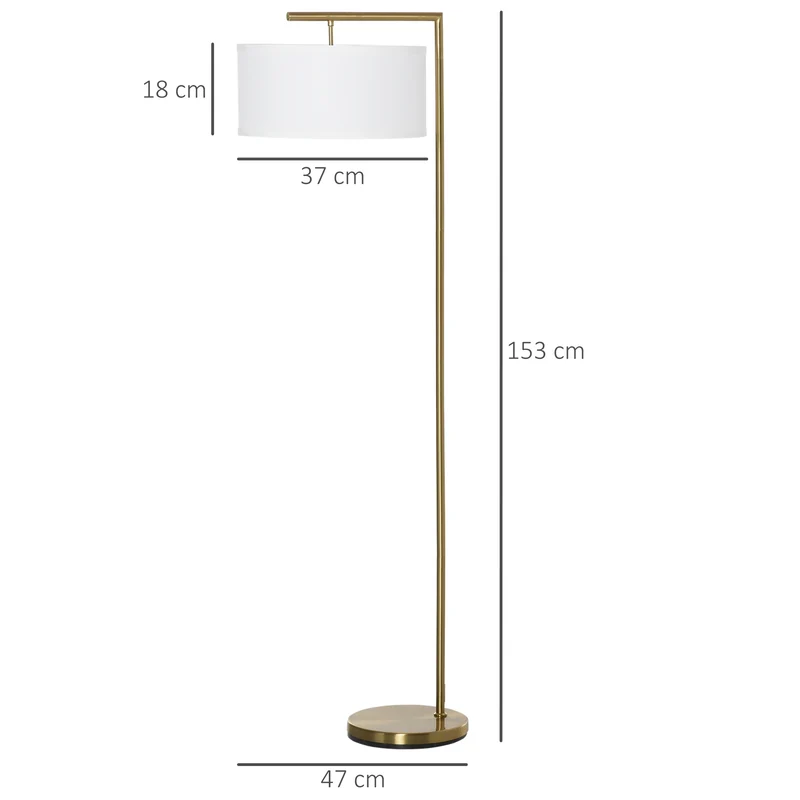 Lampadaire sur pied abat-jour cylindrique 47 x 37 x 153 cm éclairage lecture interrupteur au pied moderne en métal or 21_0007011