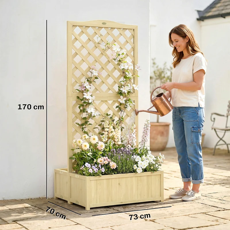 Jardinière potager pliable treillis balcon 73 x 70 x 170 cm gain de place résistant scandinave en bois de sapin naturel 21_0005632
