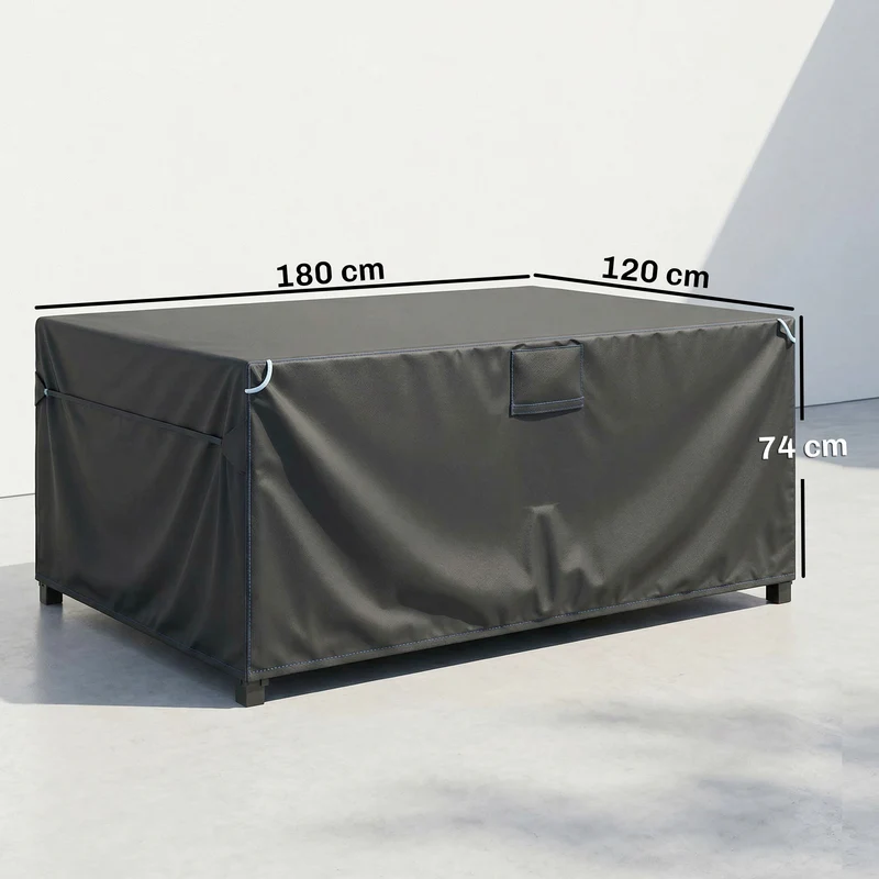 Housse salon de jardin extérieure 180 x 120 x 74 cm imperméable 2000 mm anti uv style épuré en tissu oxford 420d noir 21_0005745