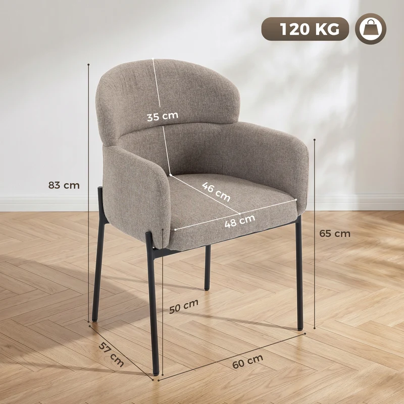 Fauteuil d'appoint incurvé 60 x 57 x 83 cm assise mousse haute densité accoudoirs minimaliste en chenille marron clair 21_0003677