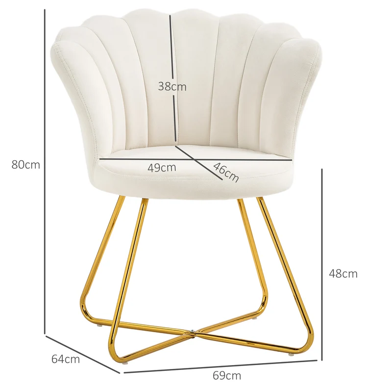 Fauteuil coquillage chaise coiffeuse 69 x 64 x 80 cm confort enveloppant dossier ergonomique moderne en velours crème 21_0003443