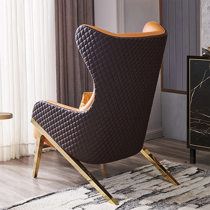 Modern Luxury Curved Synthetic Leather Bent Wood Panel Sponge Metal Accent Chair Backrest Armrest For Living Room