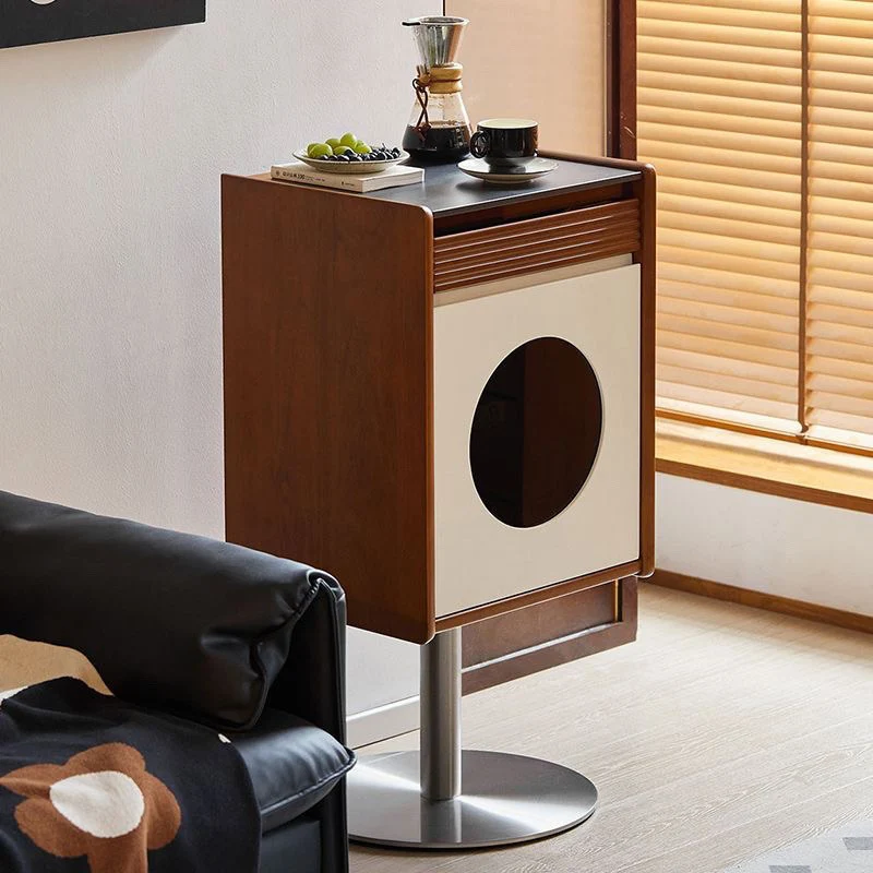 Traditional Vintage Square Rectangular Boxwood Stainless Steel Glass Stone Slab Solid Wood Plywood Storage Cabinet 2-Tier For Living Room