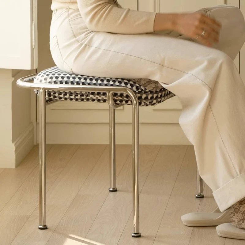 Contemporary Nordic Square Rectangular Velvet Cotton-linen Stainless Steel Solid Wood Plywood Low Stool For Living Room