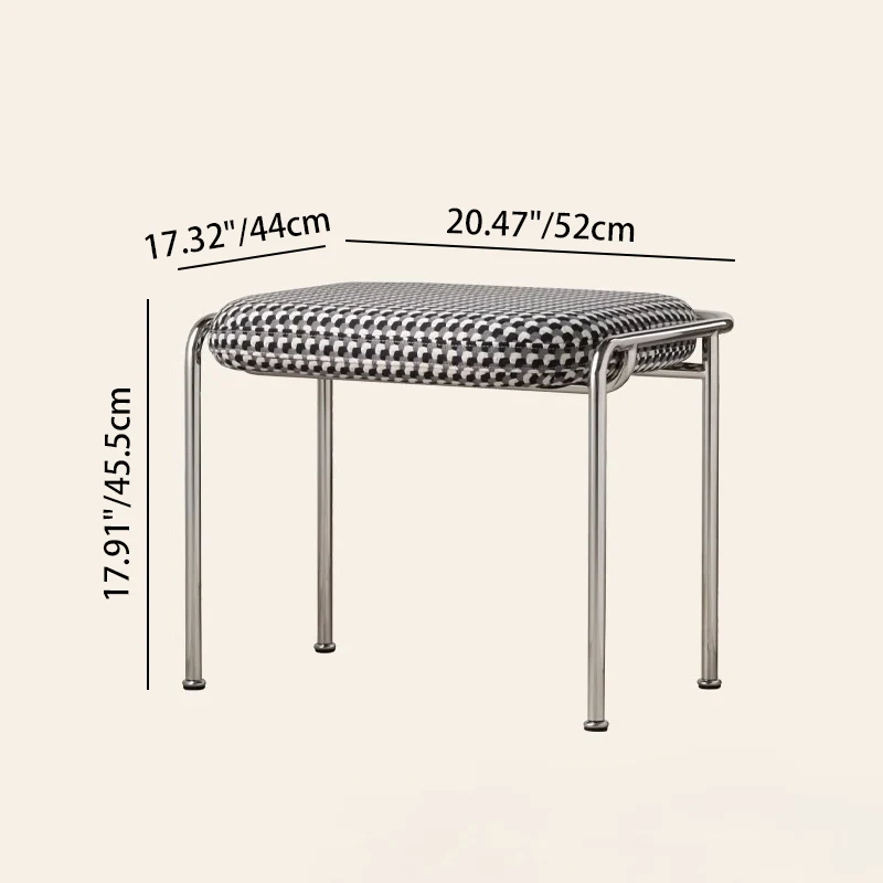 Contemporary Nordic Square Rectangular Velvet Cotton-linen Stainless Steel Solid Wood Plywood Low Stool For Living Room