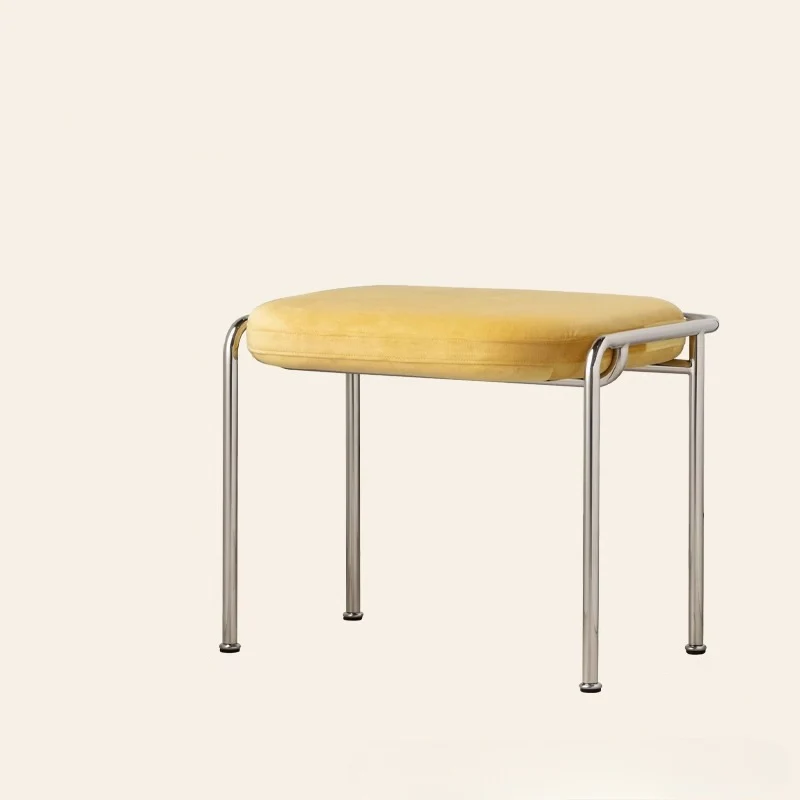 Contemporary Nordic Square Rectangular Velvet Cotton-linen Stainless Steel Solid Wood Plywood Low Stool For Living Room